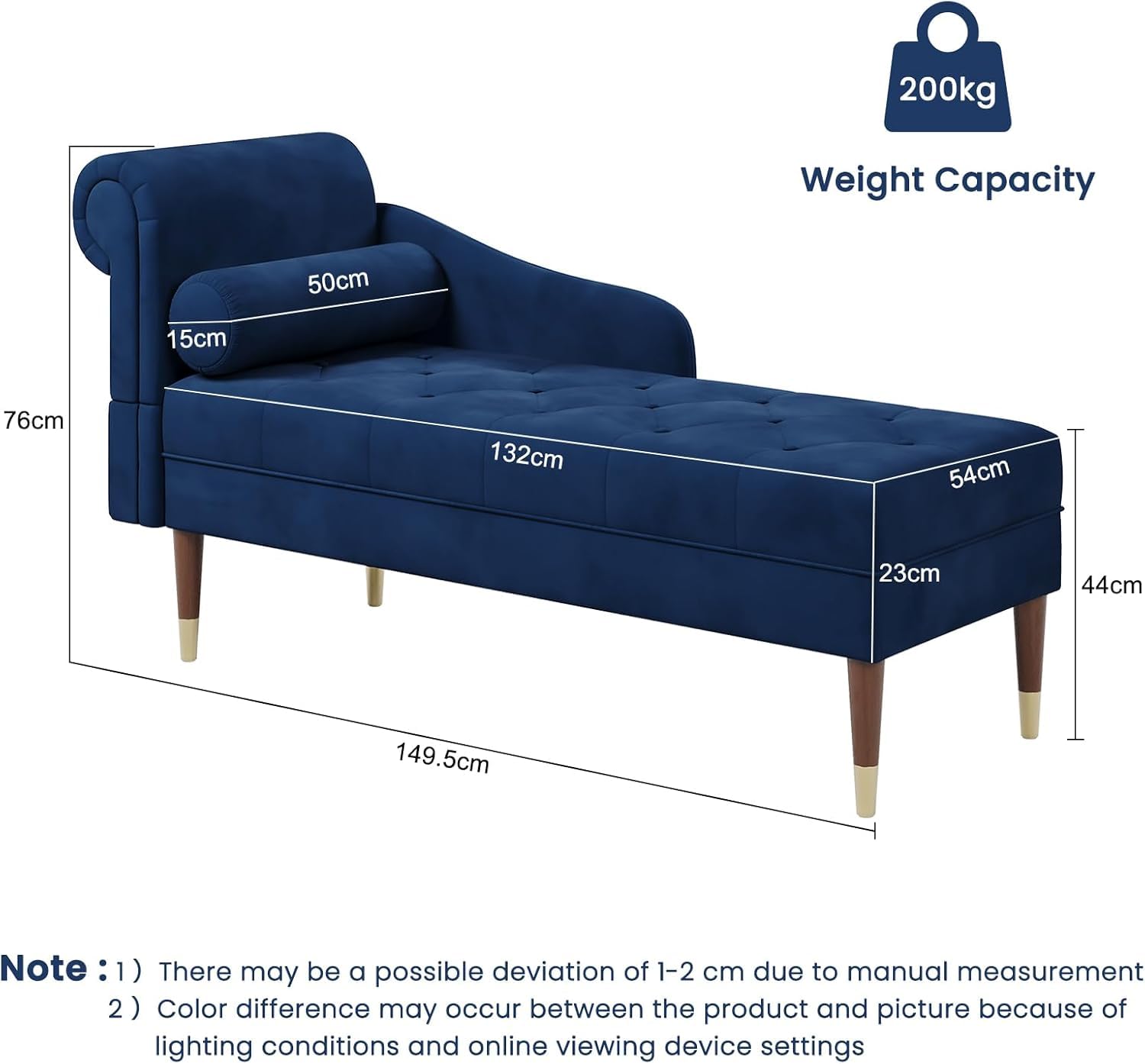 Vesgantti Velvet Chaiselongue, Indoor Lounge Sofa mit linker Armlehne und Lendenkissen, Recamiere für Wohnzimmer, Schlafzimmer und Büro, Samt Loungesessel 149.5 x 54 x 76CM
