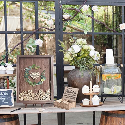 Y&K Homish Wedding Guest Book Alternative, Rustic Wedding Decorations For Reception, Favors For Guests 80 Hearts Green Wreath (Rustic Brown) #TOP1