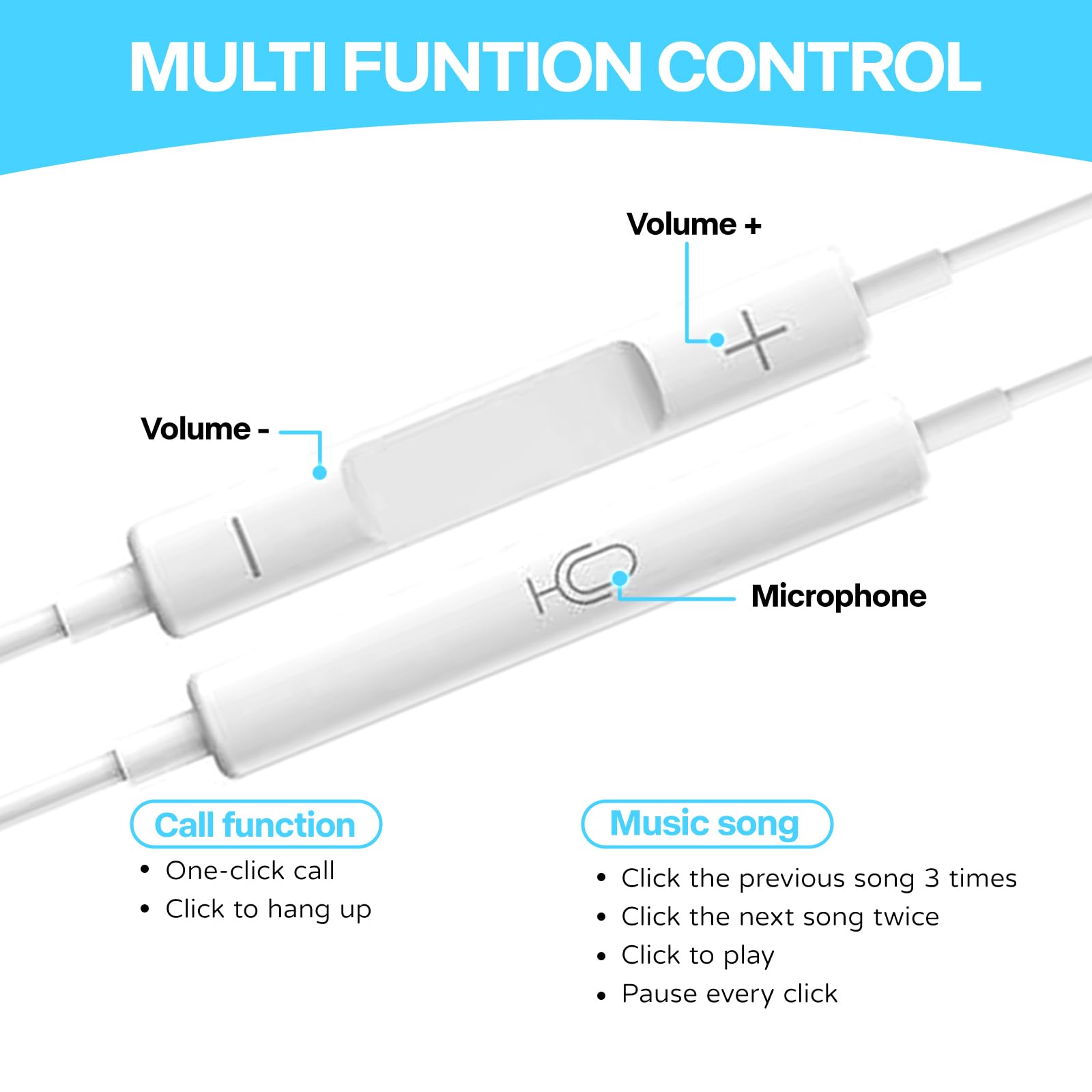 USB C Headphones, Wired USB C Earphones with Microphone and Volume Controller,HiFi Stereo In Ear Type C Earbuds, for iPhone 15/16/17 Pro Max plus, iPad Pro,Samsung Galaxy S25 S24 S23 S22 Pixel 9 - 4
