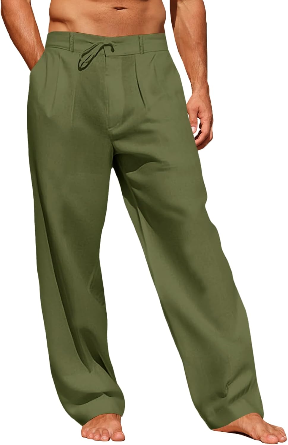 Runcati Mens Linen Cotton Casual Pants Elastic Waist Drawstring Lightweight Pants Loose Fit Summer Beach Yoga Trousers