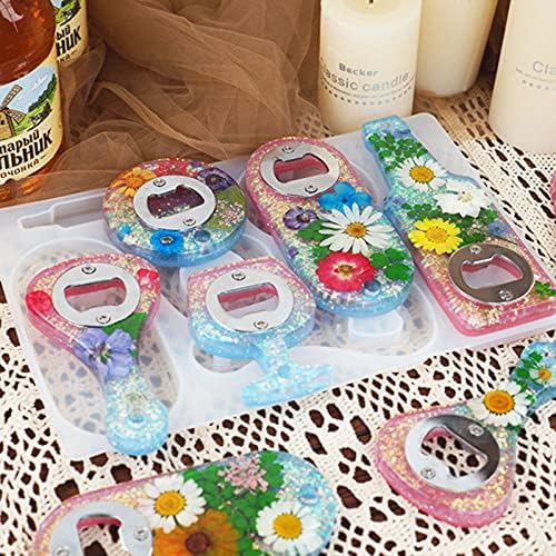 Bottle Opener Resin Molds Kit Wine Corkscrew Epoxy Silicone Mold Beer Spanner Opener Epoxy Mould with Screw Accessories for Casting Silicon Molds Resin Set for DIY Keychain Decoration Crafts