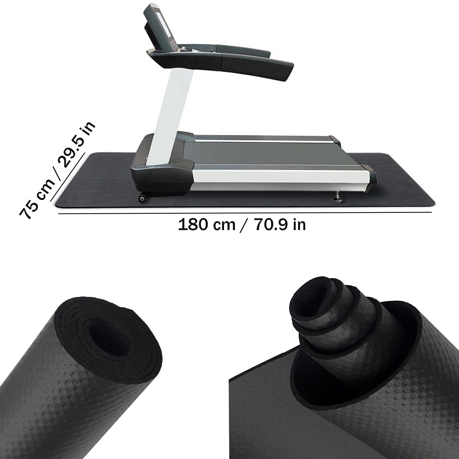 estera de ejercicio， Tapete insonorizado for cinta de correr con reducción de ruido, for bicicleta estática, for ciclismo de interior y máquina de remo(180 x 75 x 0.4 cm)