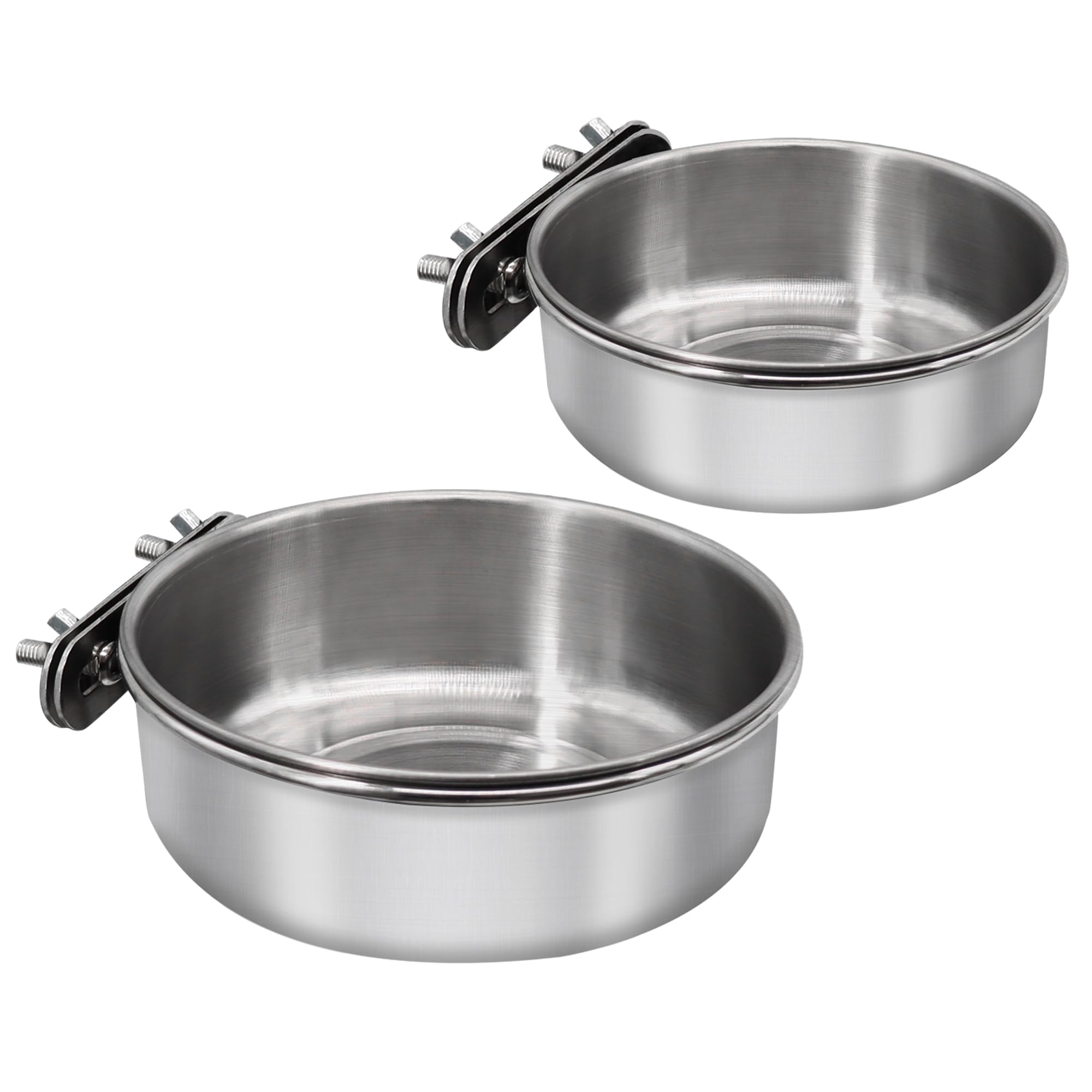 DVHEY Medium+Large Bird Feeding Dish Cups,Parrot Food Bowl Cage with Clamp Holder Stainless Steel,Birdcage Coop Water Feeder for Cockatiel Parakeet Macaw Finches Lovebirds Small Animals (1 Pack, M+L)