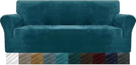 MAXIJIN Thick Velvet Sofa Cover Non-slip 3 Seater Super Stretch Dog Sofa Cover Pet Friendly 1 Piece Furniture Protector Plush Sofa Cover (3 Seater, Blackish Green Velvet)