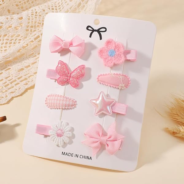 Haarspangen für Babys, Mädchen, 4,3 - 6,3 cm, Ripsband, Blume, Haarschleife, Glitzer, Stern, Schmetterling, Haarspangen, Haarschmuck für Mädchen, Kleinkinder, Kinder, 8 Stück - 5