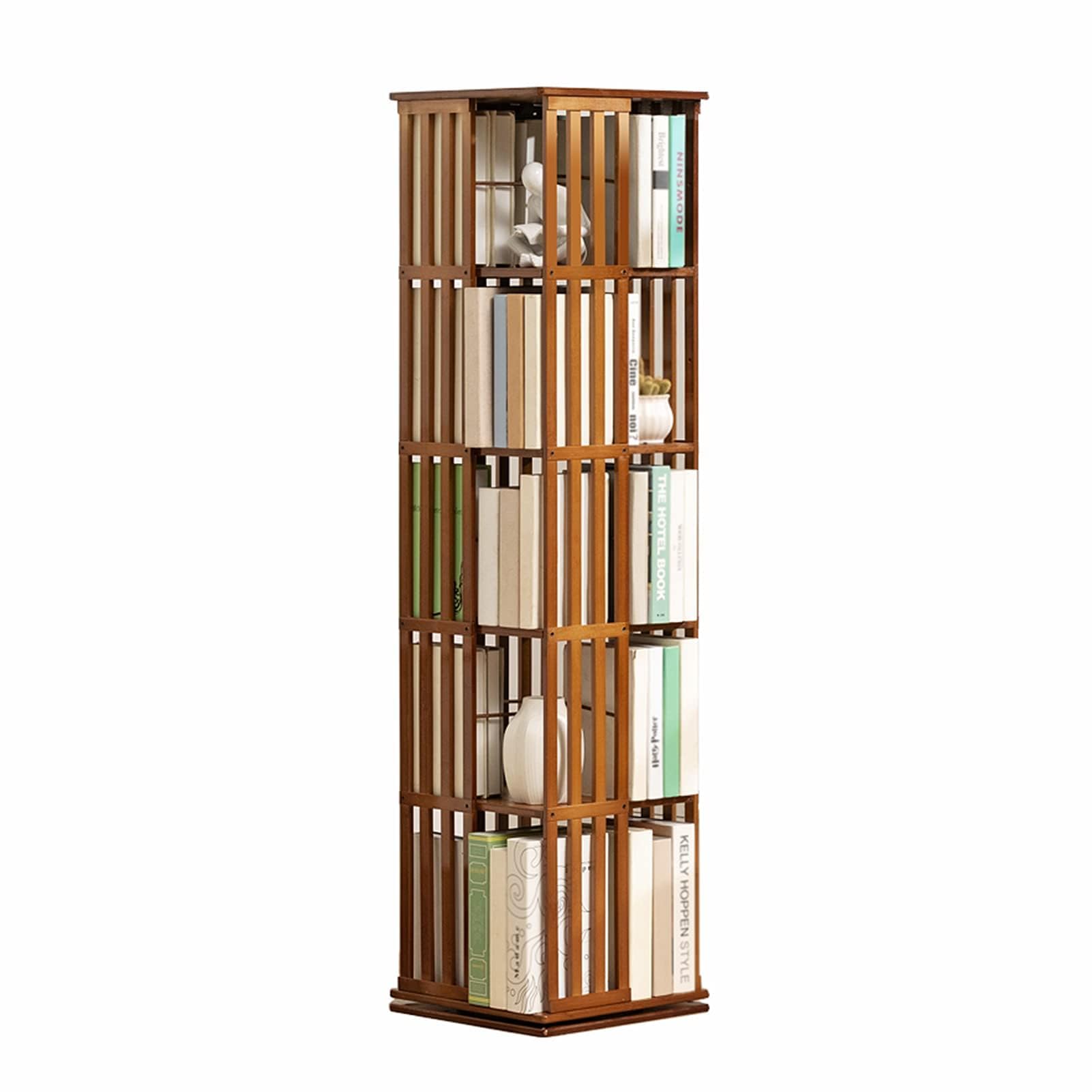 Libreria in Legno a 5 Livelli, 360 ° Scaffali Girevoli di Stoccaggio，Mobile Libreria Verticale Angolare, Porta Libri per Sala Camera Studio Soggiorno, Ufficio, Espositore (5 Livelli)