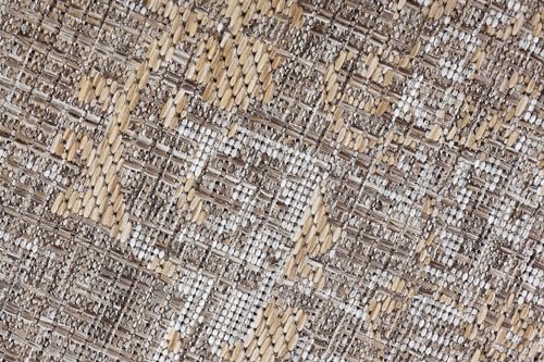 Tapis d'extérieur moderne marron et beige pour terrasse chaleureuse