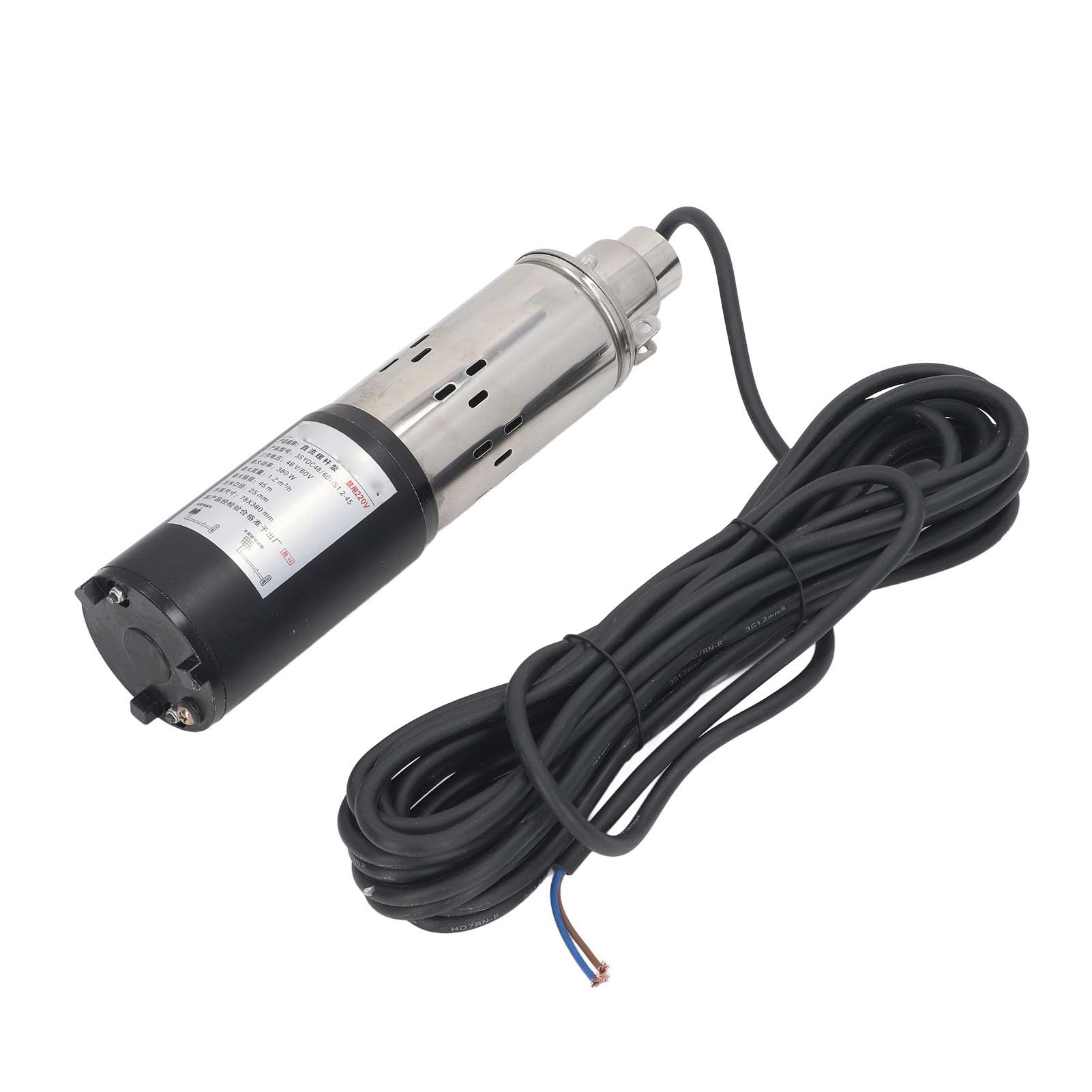 Cocoarm Bomba Solar CC, Bomba Sumergible de Tornillo de Acero Inoxidable 48 V 60 V 380 W 45 M Elevación 1,2 M³ H Salida de 1 Pulgada Barril de Motor de Hierro Fundido para Granja de Estanques de