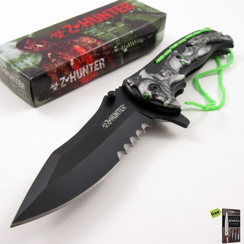 Buy ZHunter White Zombie Skull Paracord Serrated SpringAssisted