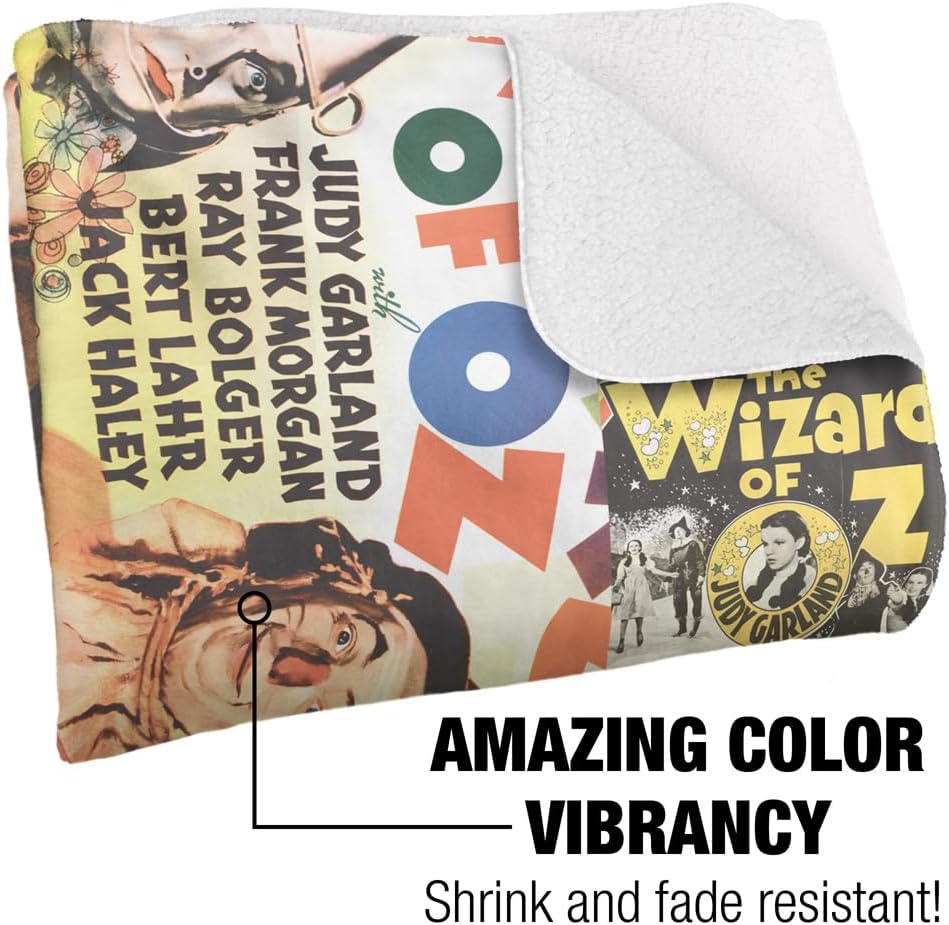 The Wizard of Oz All Over Character Print 2 Silky Touch Sherpa Back Super Soft Throw Blanket