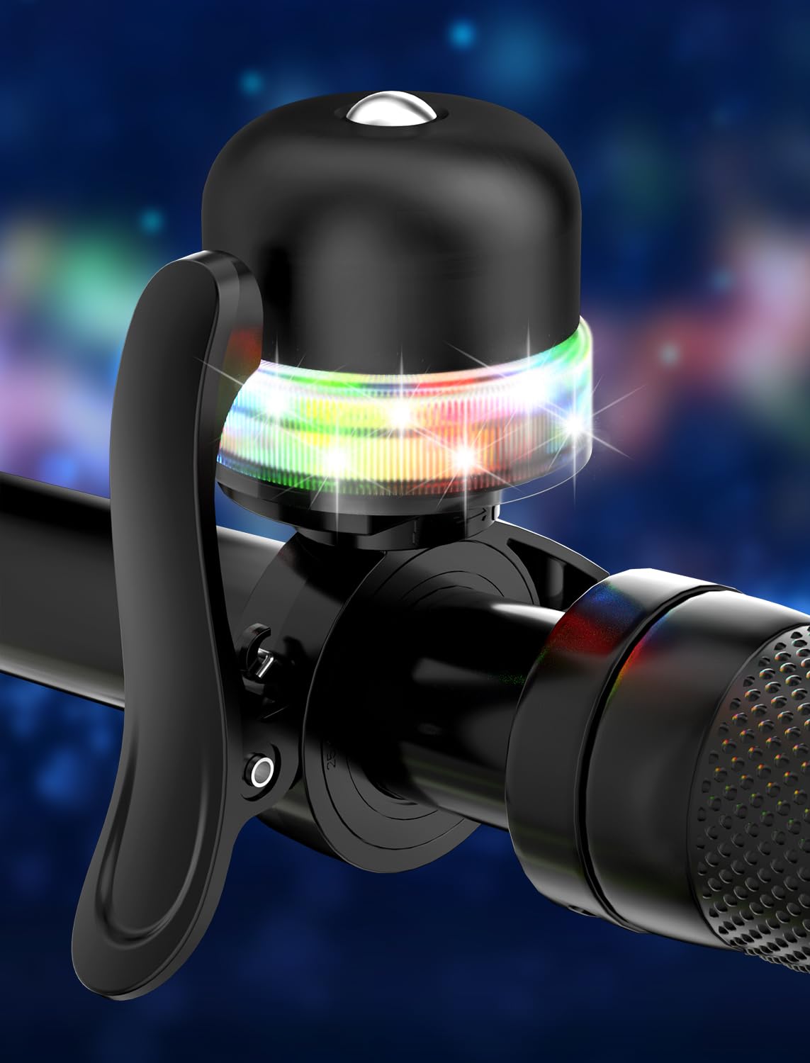 Bike Bell with RGB Lights, bike bell for 19/22.2/25.4/31.8mm handlebars, three light modes adjustment bicycle bell