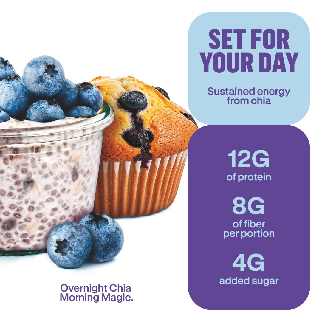 Chialove Overnight Chia with Oats, Blueberry Muffin | 12g of protein | Low Sugar | Rich in Fiber, Vegan, Gluten-free, Non-GMO | Ready to Eat Breakfast - 27.5 oz Bags - 2 Pack