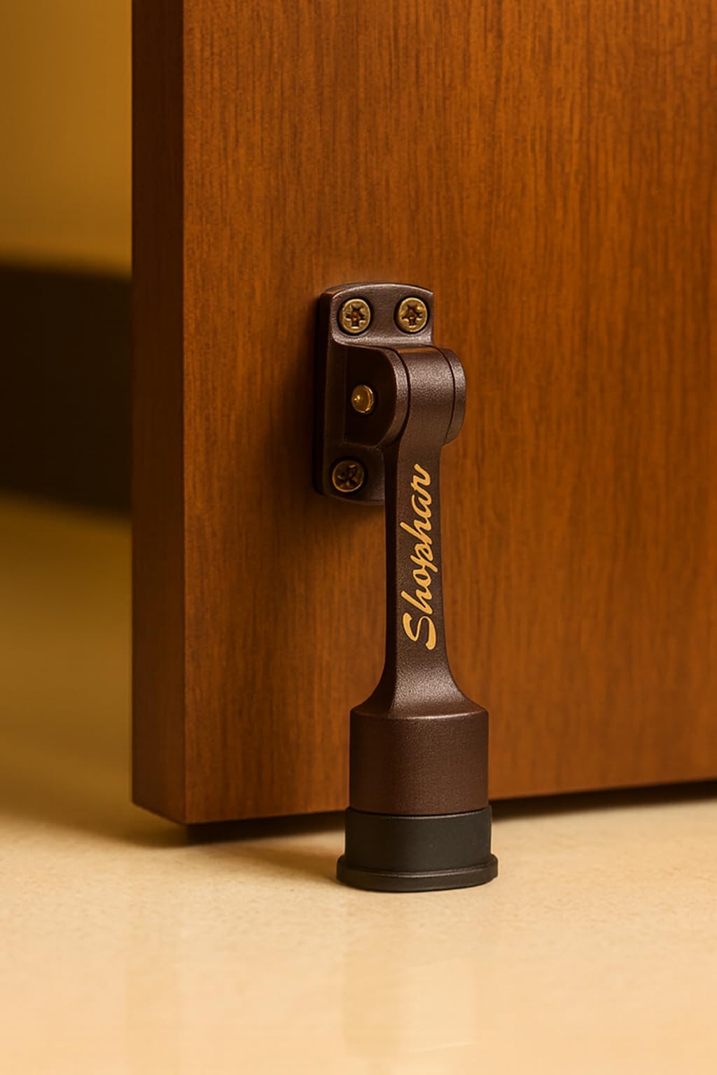- Smart Shophar Ajanta Door Stopper Brown 5 inches Pack of 1, with Screws/Kickdown Door Stop with Rubber Tip Bottom/Home, Office, Bathroom/Slip-Resistant Tiles, Carpet, Wood Laminated Floors