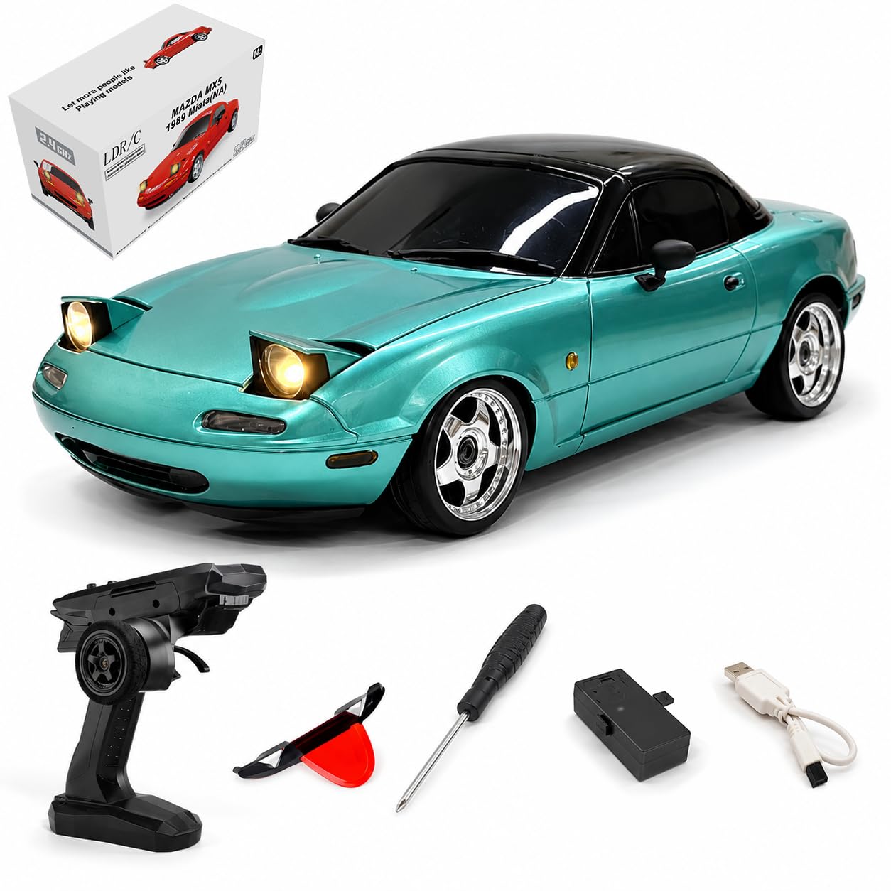 SpedUpX LDRC 1804 RC Drift Car - 1/18 RTR Mini MX-5 RWD 2.4GHz Full Proportional Control Racing Sport Car with Gyro LED Light for Adults Hobbyists(Blue/1 Battery)