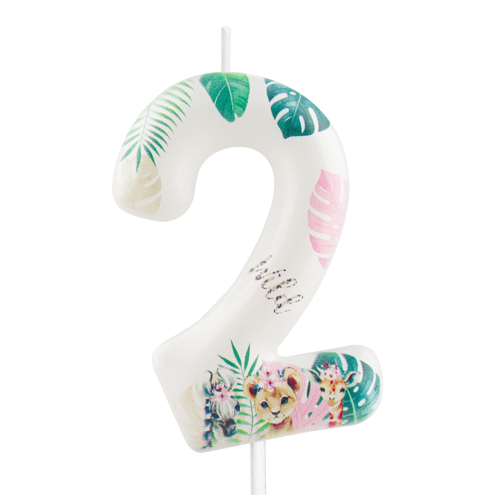Yiran Safari Animal Number 2 Birthday Candle, Wild One Jungle Themed Cake Topper, Tropical Palm Leaf Party Decorations for 2nd Birthday Boys Girls Baby Shower — view 9