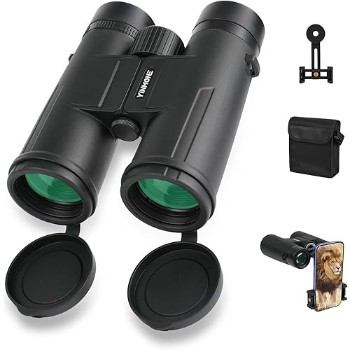HD 12X42 Wateproof Binocular for Hunting, with Phone Adapter BAK4 Prism,Long Range High-Power Foldable Binoculars for Marine Hiking Bird Watching Wildlife View, Sports Outdoor Adventure