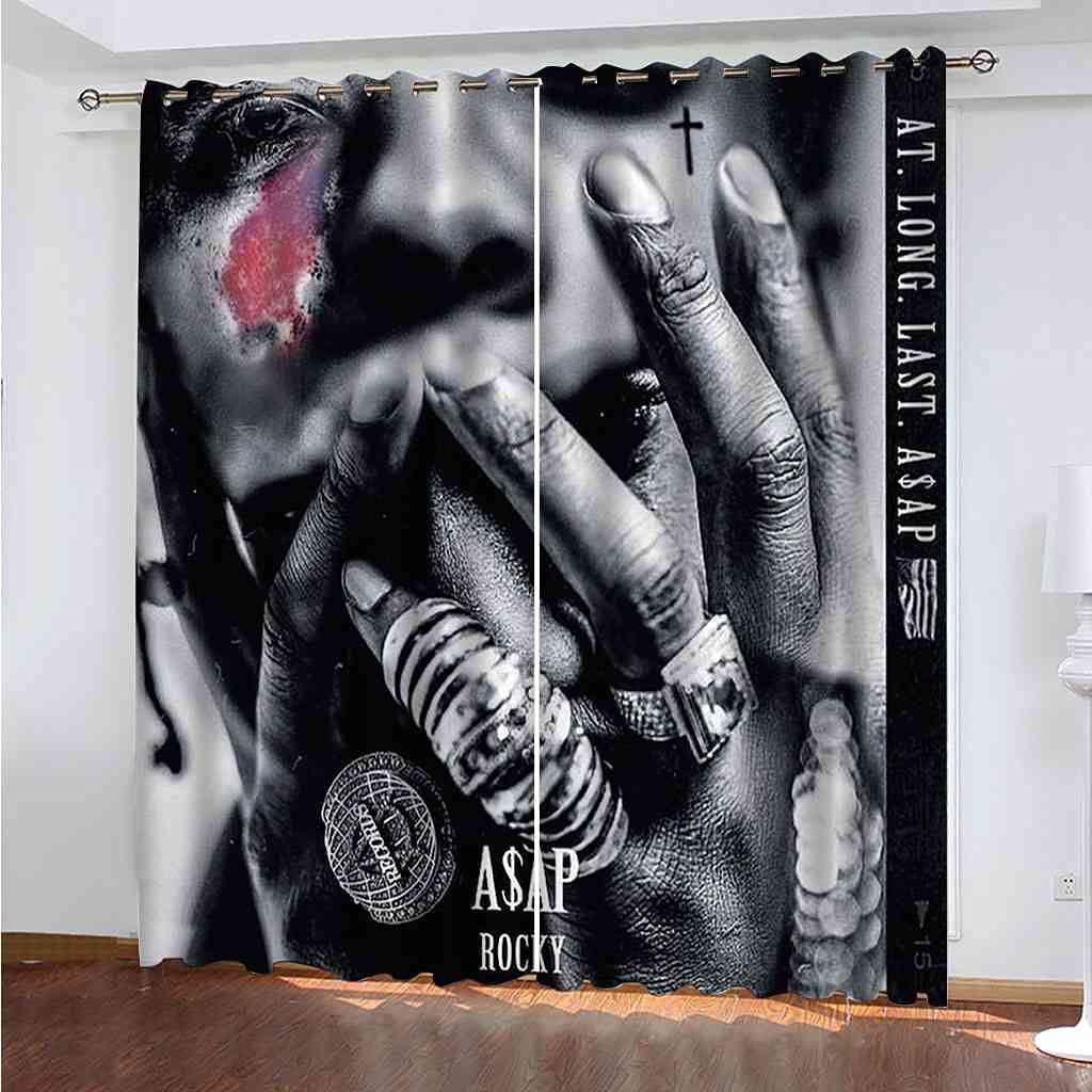 Rideaux de fenêtre salon moderne occultant imprimé personnage gris thermique 200x214