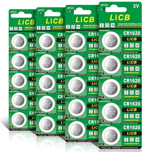 LiCB 20 Pack CR 1620 Batteries, Long-Lasting & High Capacity CR1620 Lithium Battery,3 Volt CR1620 Coin & Button Cell for Car Remote & Key Fob
