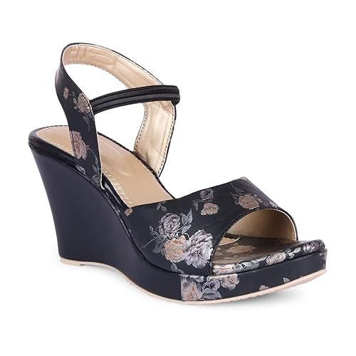 Bella Toes Women Black Wedges Sandals|Women/Girls Heels for Casual, Party and Formal Wear- Gola-02