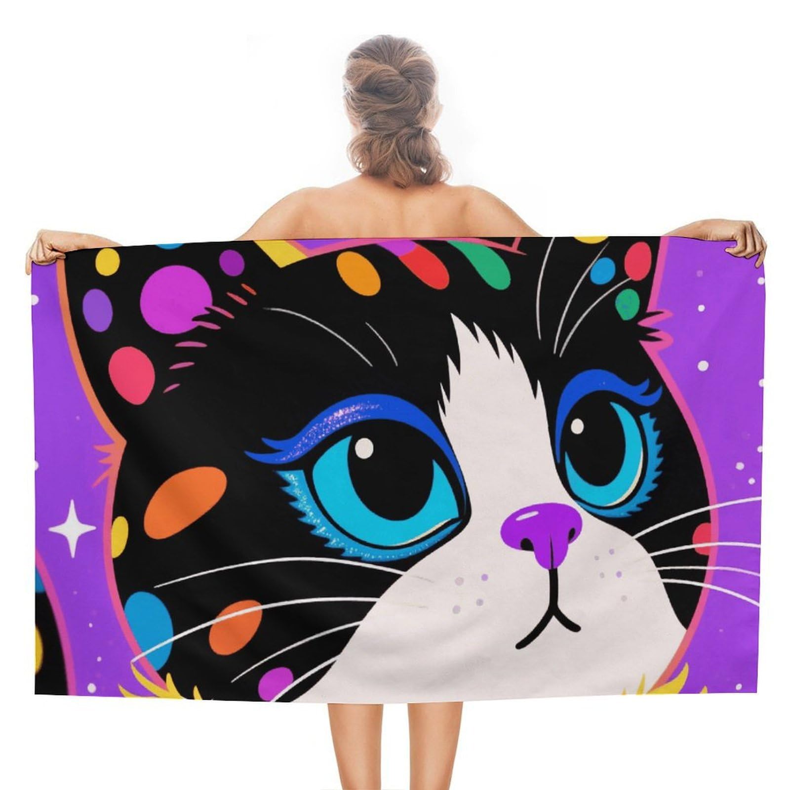 asbwuo Colorful Cat Beach Towels Extra Large Quick Dry Absorbent