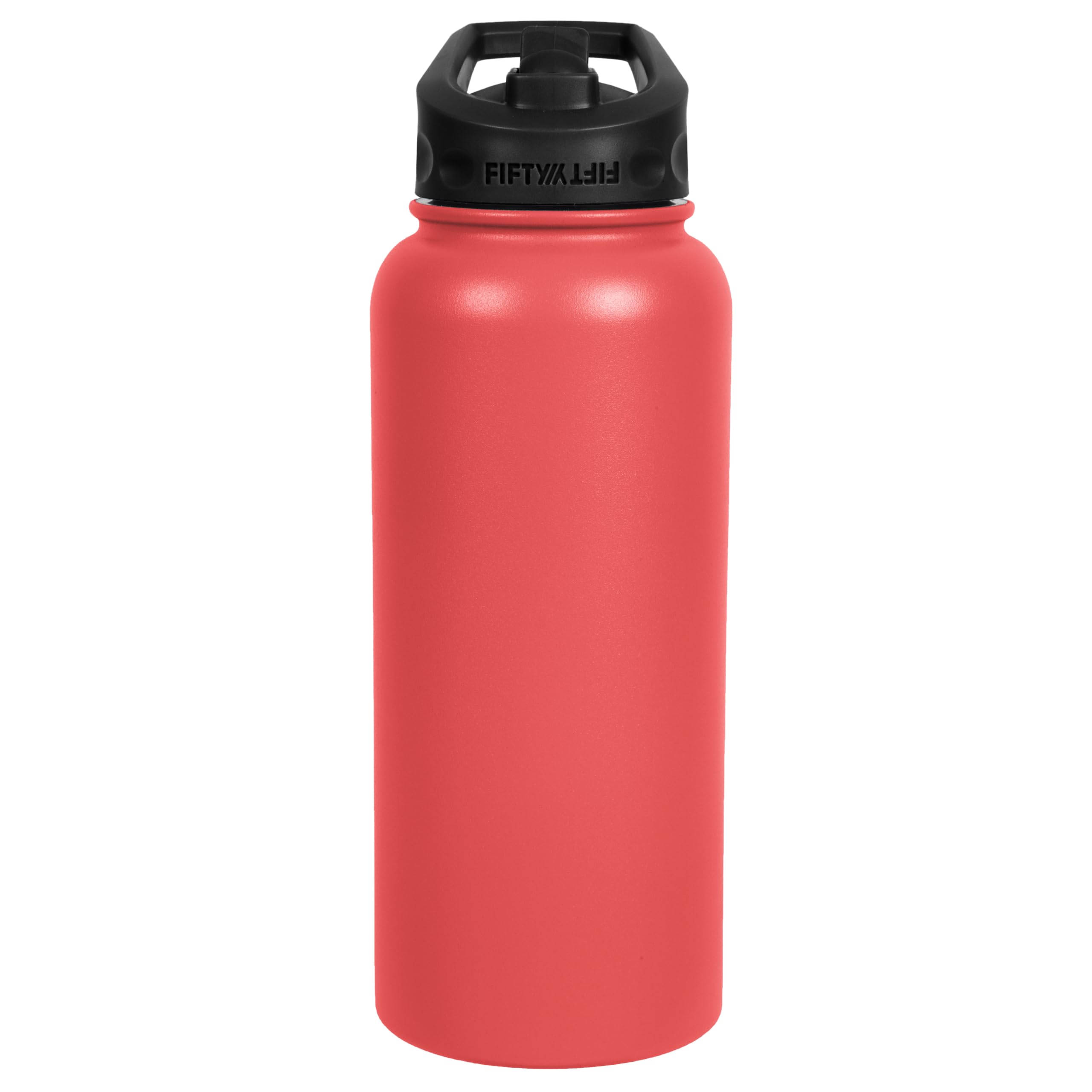 Fifty/Fifty Sport Water Bottle, Straw Cap with Wide Mouth, 34 oz/1 Large, Coral