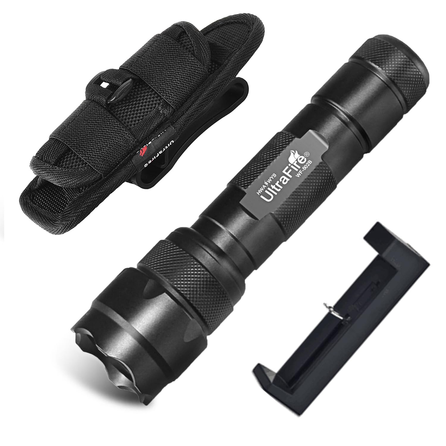 ULTRAFIRE WF-502B Tactical Flashlight with Holster,1000 Lumen Single Mode Flashlight,Bright Police Flashlight with Holster for Duty Belt