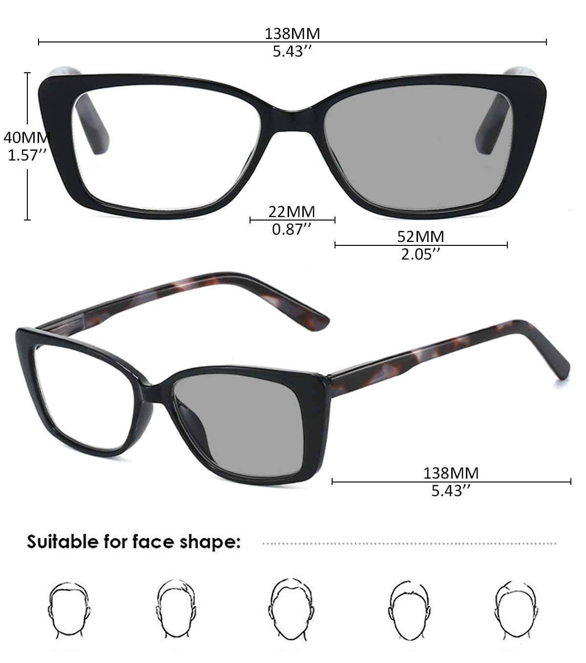 KOOSUFA Selbsttönende Lesebrille Damen Herren Photochrome Anti-Blaulicht Lesebrillen Schildpatt-Bügel Federscharnier mit UV-Schutz Sonnenlesebrille Lesehilfe 0.0 0.5 1.0 1.5 2.0 2.5 3.0 3.5 4.0