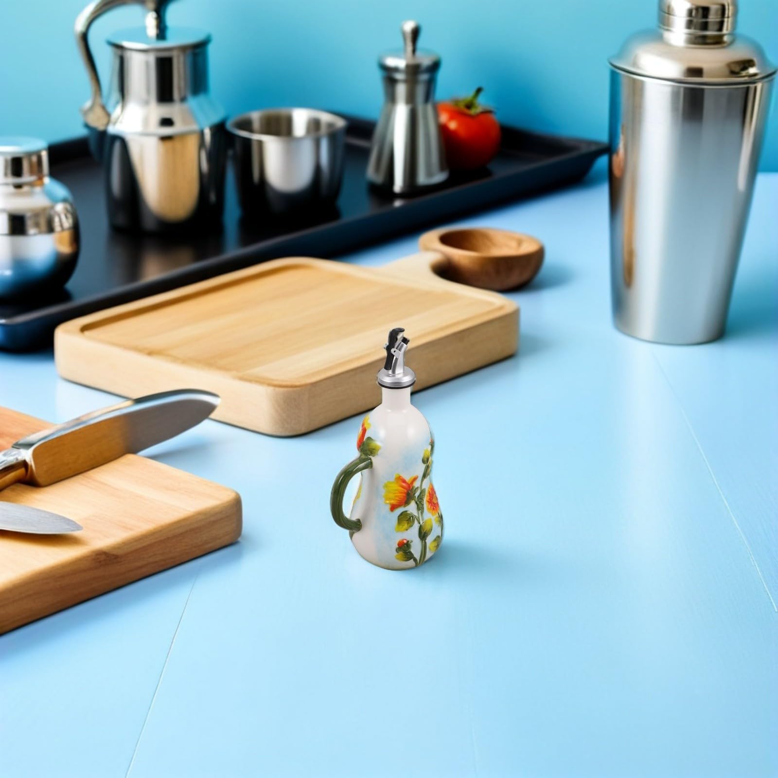 Operitacx Botella Dispensadora de Aceite de Oliva de Cerámica con Diseño Europeo Elegante y Capacidad de 600ml, Fácil de Limpiar y Reutilizable para Cocina y Comedor