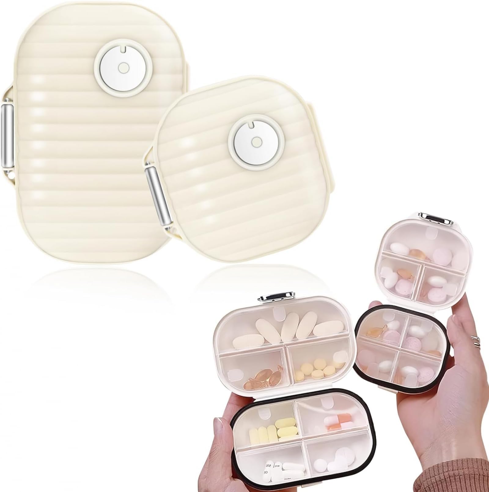 2 Pack Small Pill Organiser Travel, Pill Box 7 Day Portable Small Pill Case, Vitamin Pill Organized Container