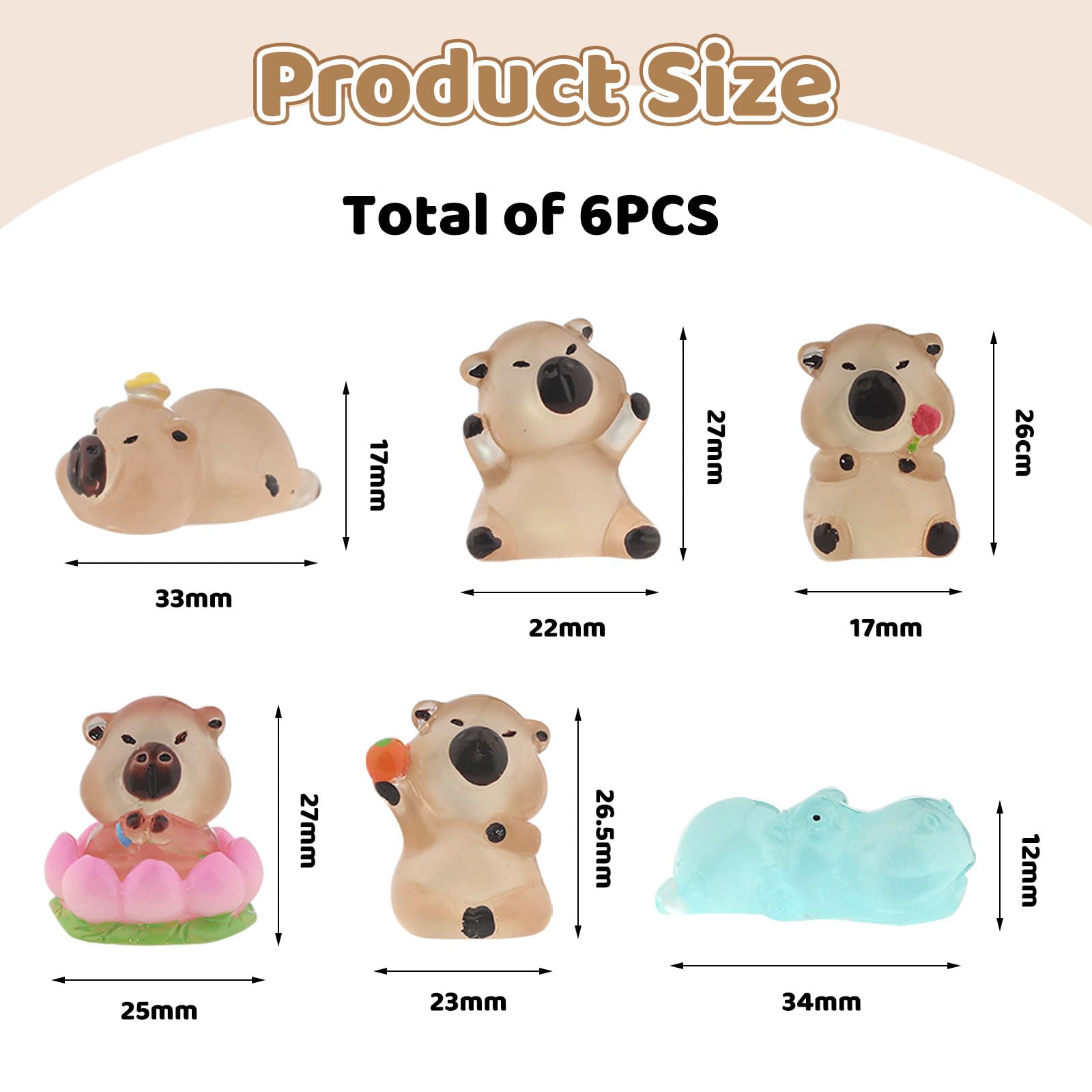 LunarCharm 6PCS Miniature Capybara Figures Luminous Model - Image 2