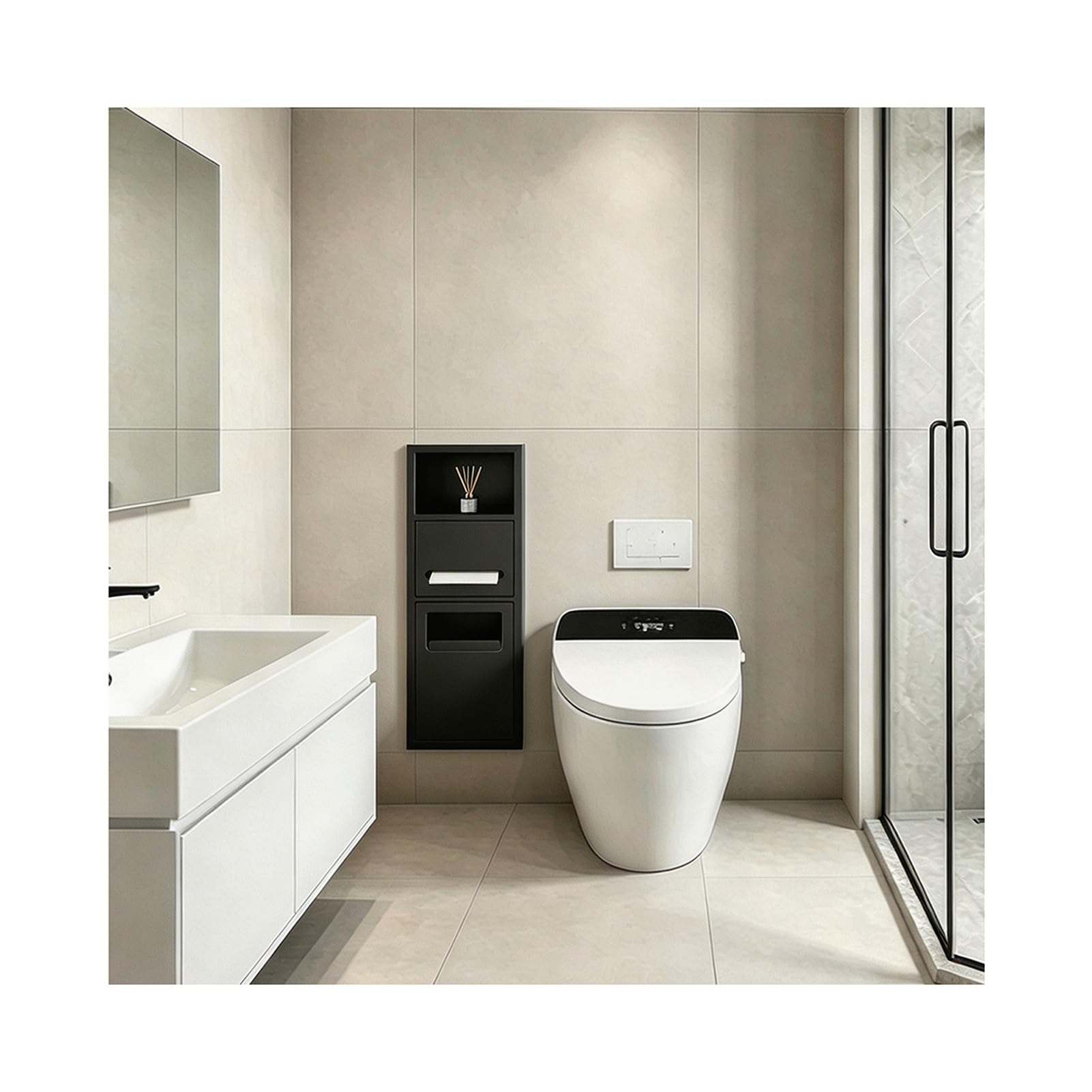 Znqndsr Black Recessed Toilet Niche, In-Wall Trash Bin Cabinet For Bathroom Toilet