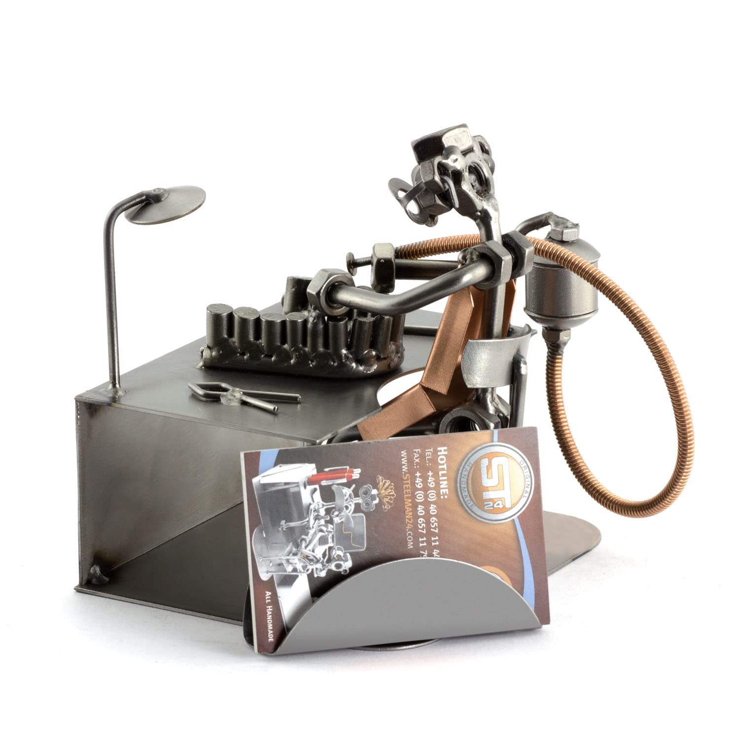 Steelman24 Figurka ze śrub i technika dentystycznego z uchwytem na wizytówki I Made in Germany I rękodzieło I pomysł na prezent I figurka stalowa I metalowa figurka I metalowa I metalowa figurka
