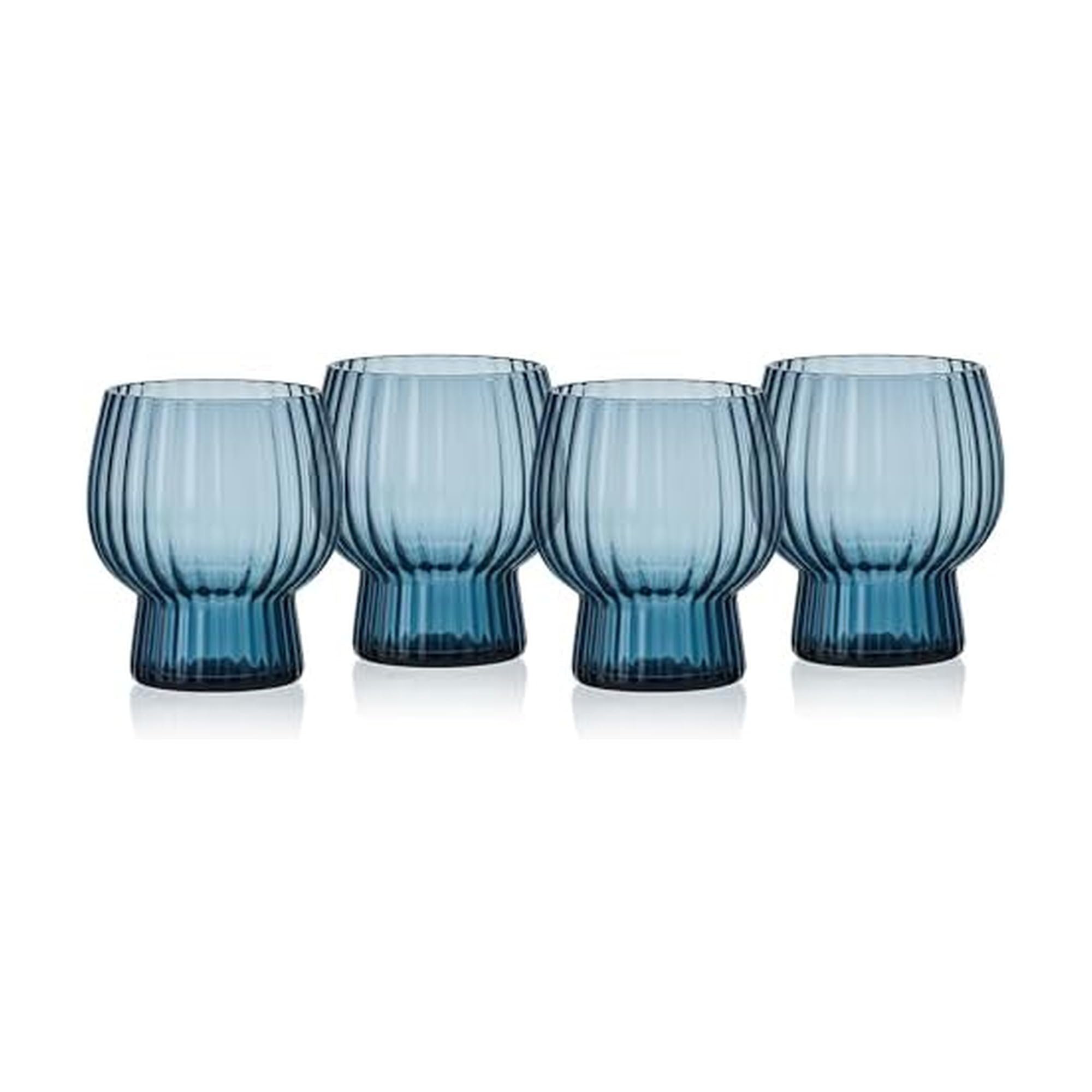 Phoebe Modern 14 Oz. Optic Double Old Fashioned Rocks Beverage Juice Glasses, Set of 4, Blue