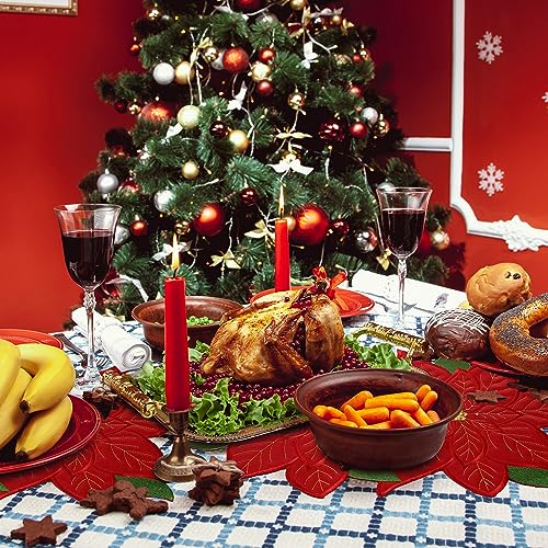 Yingzhao Jogo americano bordado de Natal com 6 peças, aplique de camada dupla, jogo americano de poi