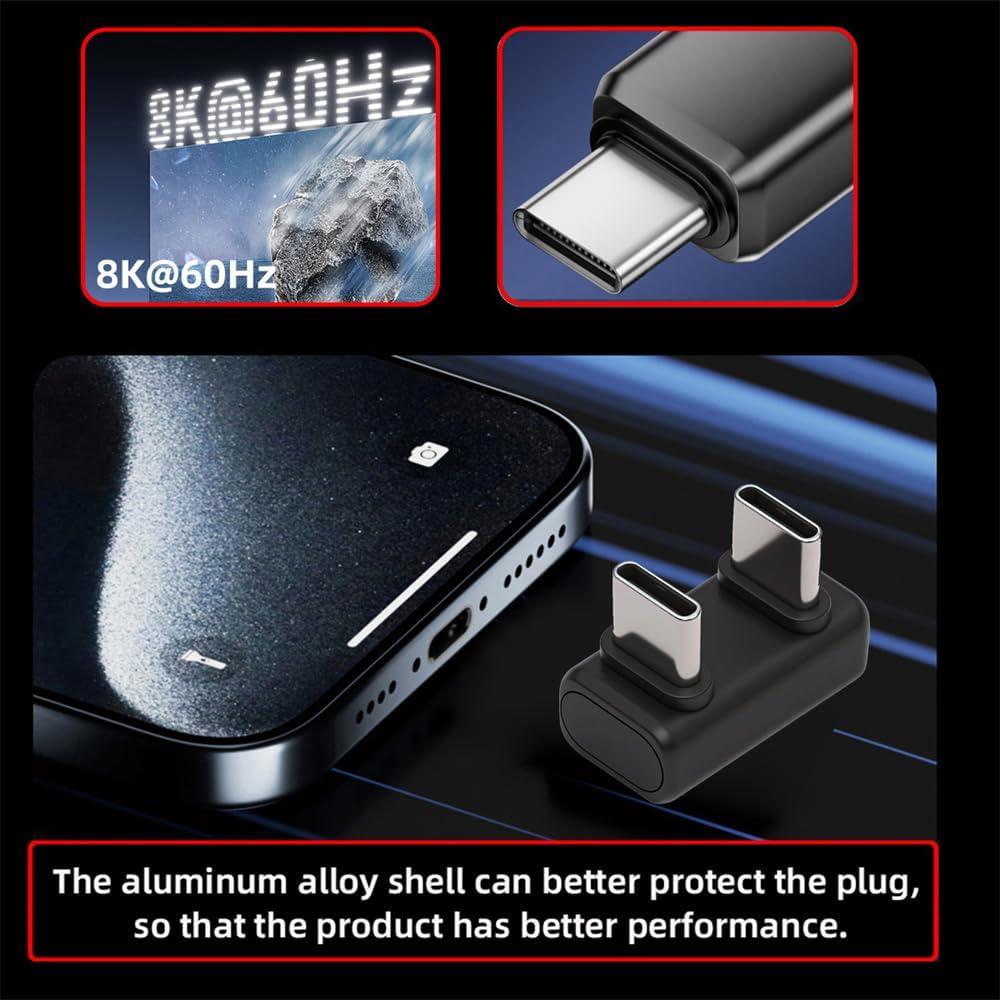 cablecc 240W 80Gbps USB5.0 Male to Male Extension Opposite U Shape Back Angled Adapter with 16K 8K 5K Compatible with USB4.0 Thunderbolt3/4/5