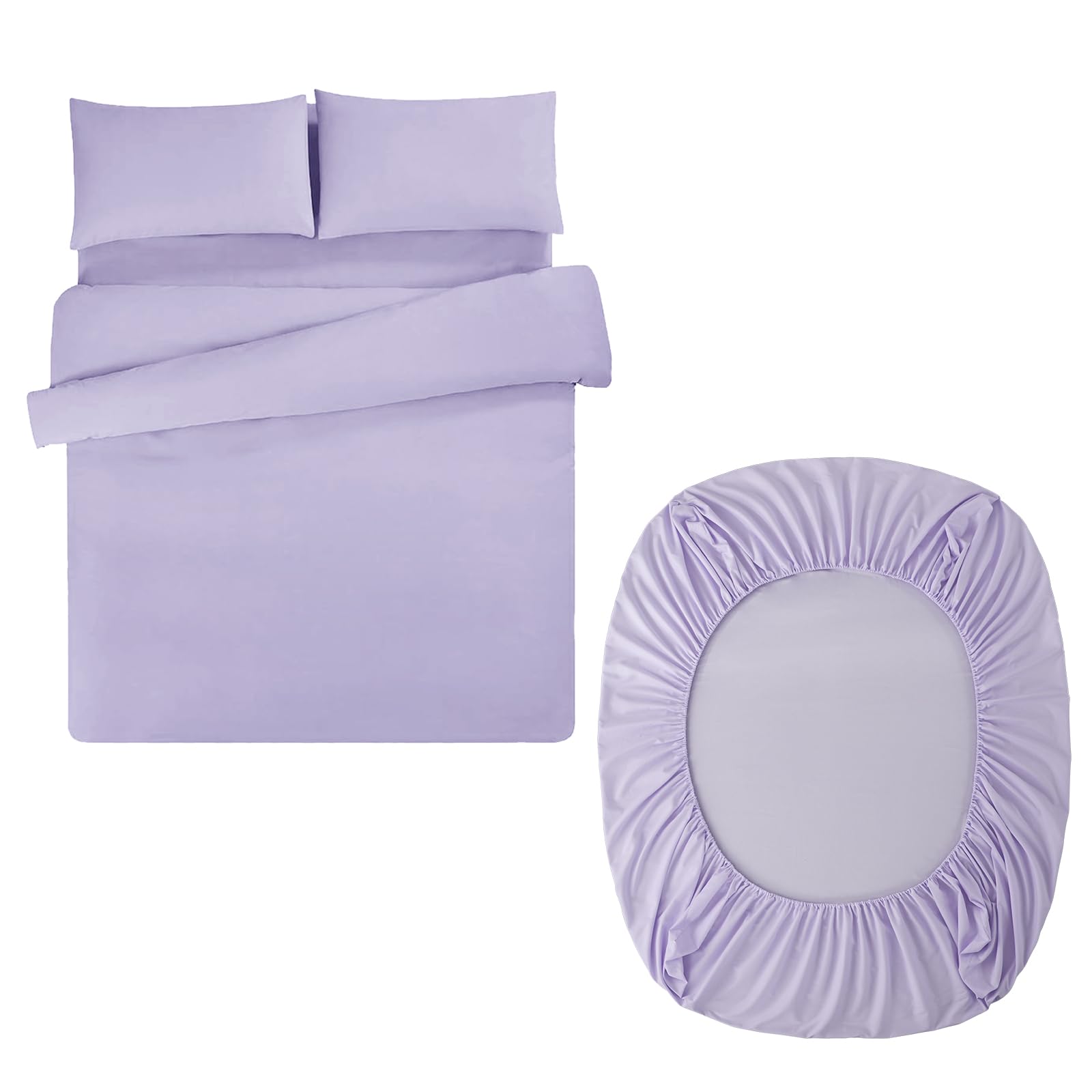 Aisbo Double Duvet Set with Sheet - Lavender 4 Pieces Microfiber Bedding Set for Double Bed, Includes Duvet Cover, Fitted Sheet and Pillowcases