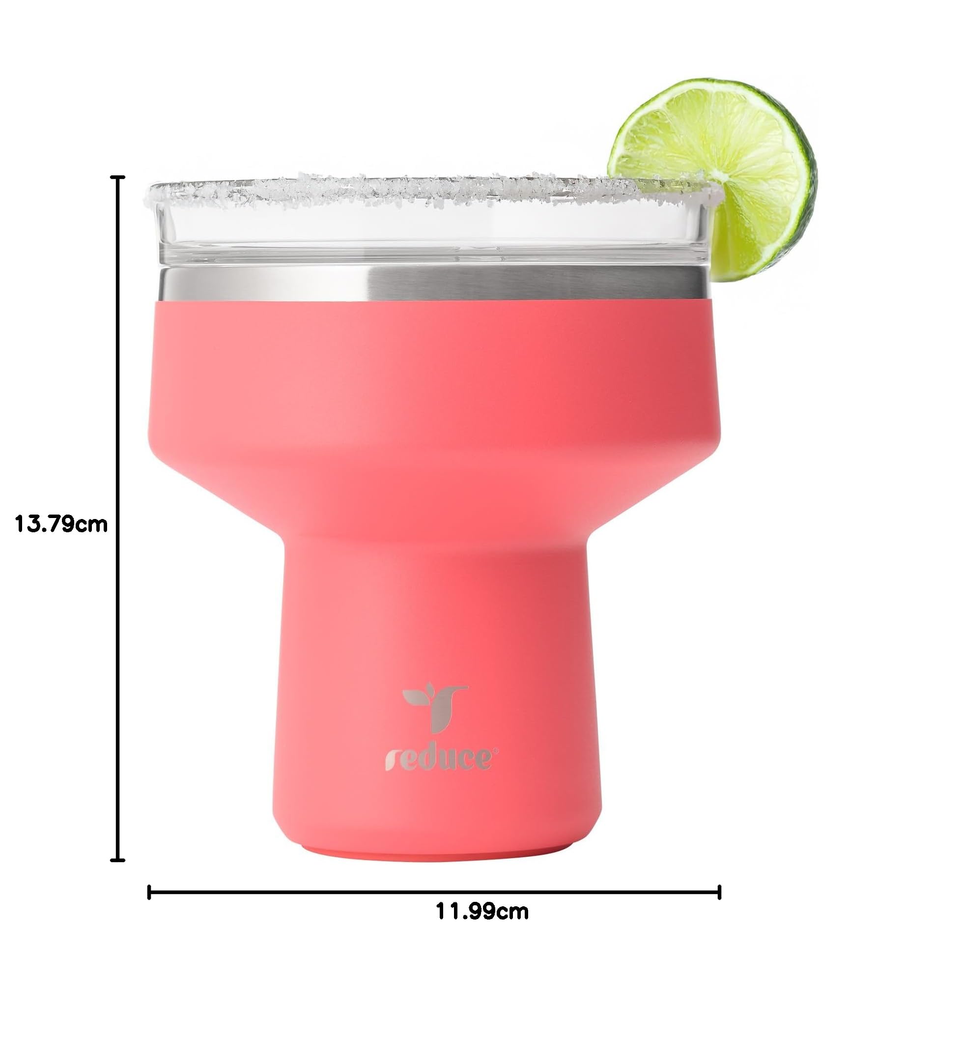 REDUCE Saltini 16 oz Cocktailbecher - isolierter Margarita-Becher mit Deckel - Hält Getränke 10 Stunden lang kalt - 360 schlürfbarer Martiniglas-Alternative - Bruchsicher, perfekt für Partys