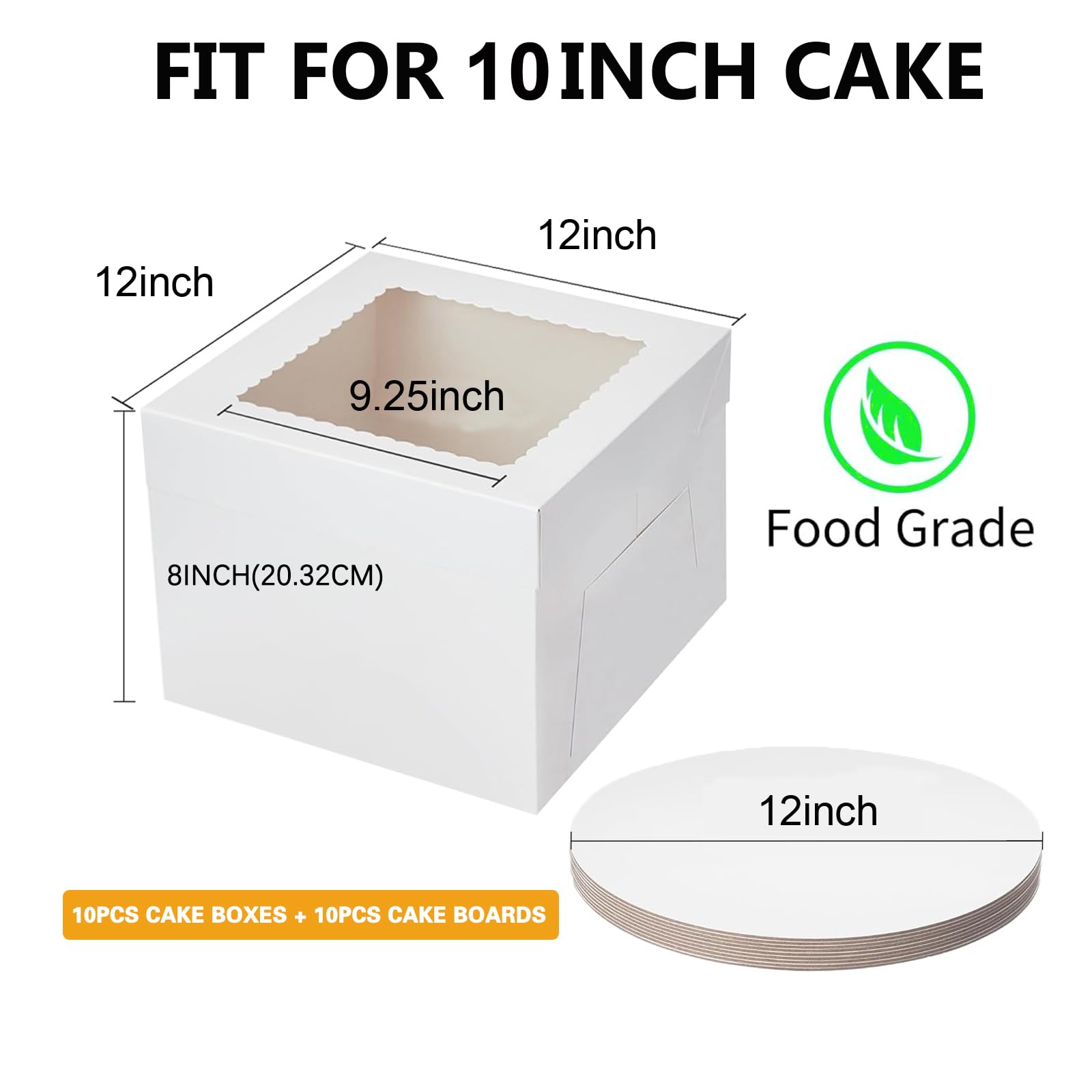 Packpal 40Pack 12 Inch Cake Boxes With Cake Boards (20 boxes & 20 boards), 12X12X8 Inch White Bakery Box With Windown For Chocolates, Cajas Pasteles,Multi-Layer Cakes,Birthday/Party/Wedde Gift