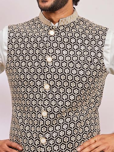 Image of VASTRAMAY Men's Embroidered Nehru Jacket - Festive Ethnic Waistcoat for Festive, Wedding, Party & Traditional Occasion Outfit
