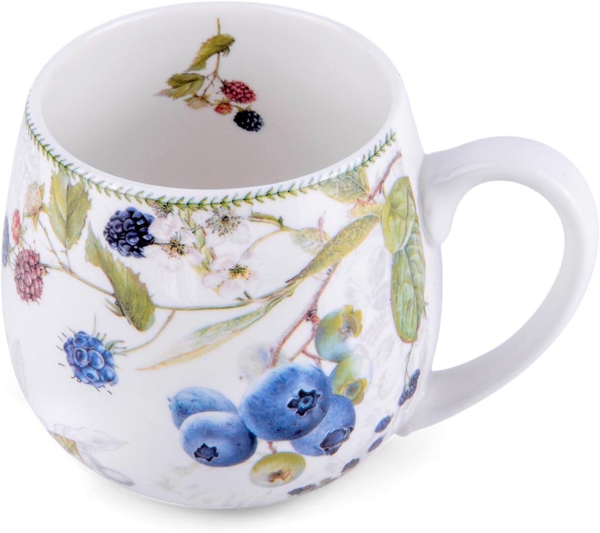 STP GOODS Wild Berries Bone China Tea and Coffee Mug in Gift Box 16.23 fl oz (480 ml) Belly Mug for Tea Latte Cocoa Chocolate, Dishwasher & Microwave Safe