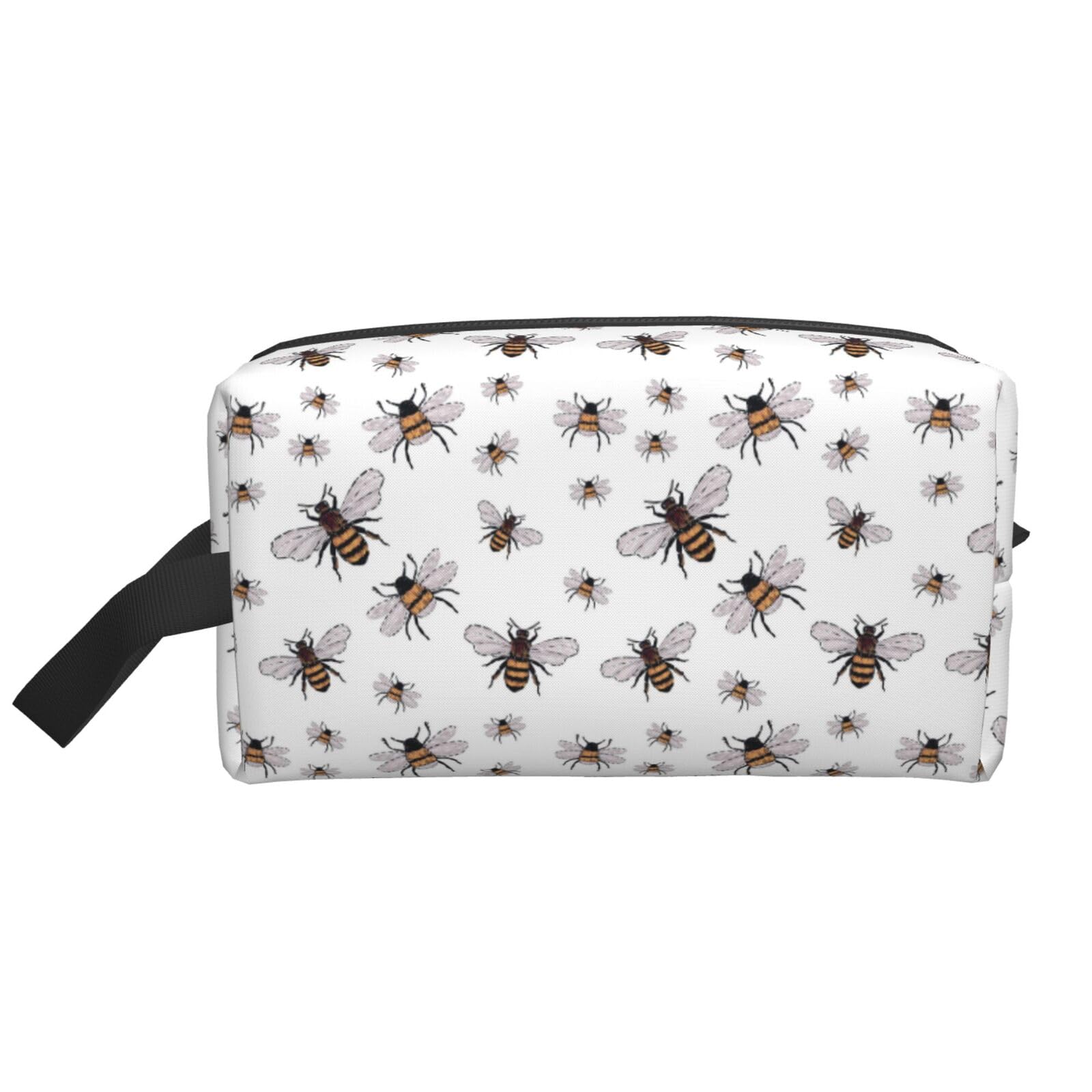 Ercgad Unisex White Funny Bees Print Large Capacity Travel Toiletry Bag Cosmetic Pouch Daily Storage Makeup Case