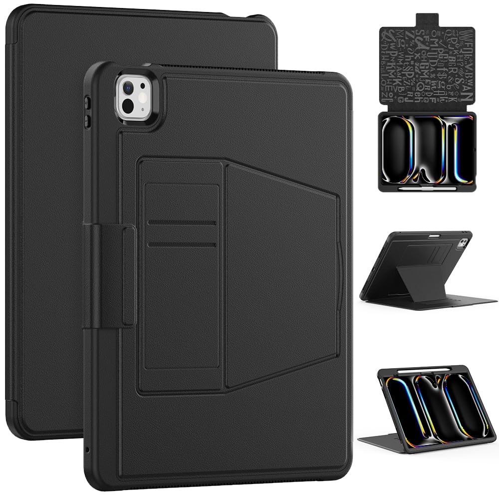 Étui iPad Pro 13 M5/M4 en cuir PU noir avec support multi-angles - 8