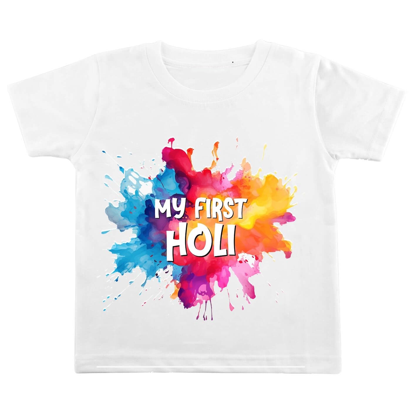 Nitishi MFH-3 My First Holi t-Shirt for Baby Girl and boy Kids Infant Unisex Regular Dry fit Printed for Kid Half Sleeves Round Neck White Tshirt