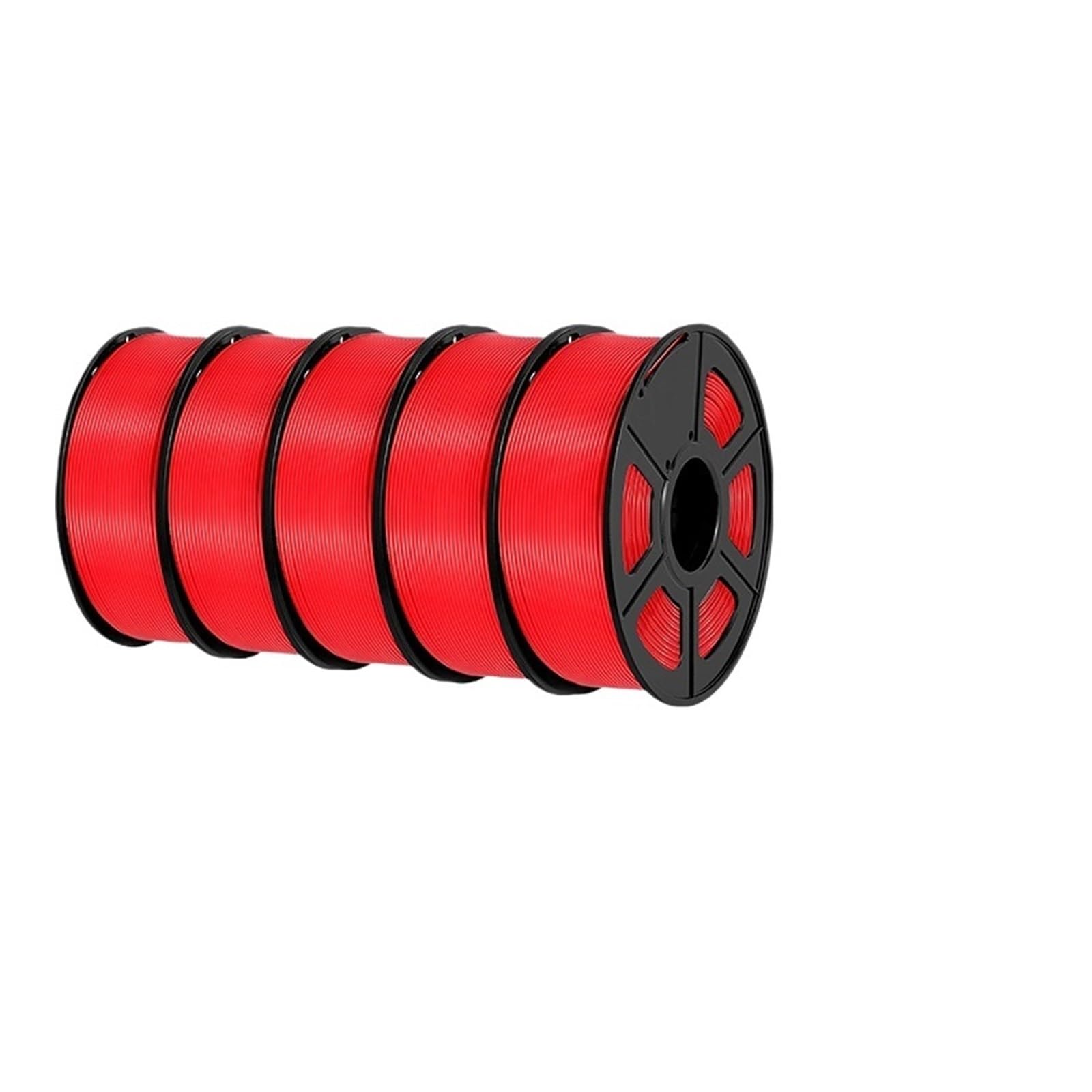 Filamento para impresora 3D, Filamento PETG de 5KG 1,75mm for filamentos impresora 3D, materiales impresión translúcidos, embalaje en bolsa al vacío(RED PETG 5pcs)