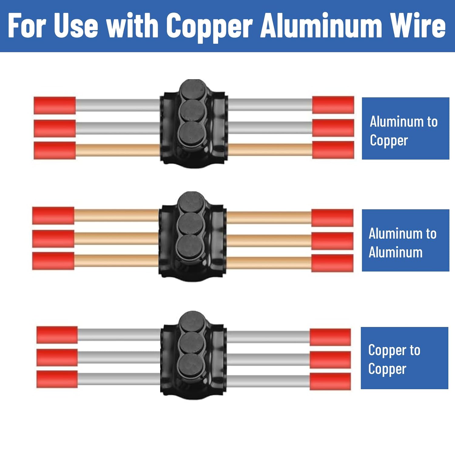 6Pcs Insulated Multi Tap Connector 2-14 AWG 3 Port Insulated Wire Connectors Aluminum to Copper Slotted or 5/32 Allen Hex Dual Sided Entry for Wiring Applications UL Listed