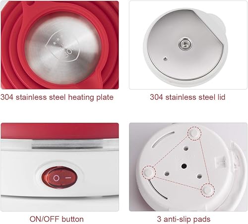 Miniatura 6 de Tetera eléctrica plegable de silicona de grado alimenticio con doble voltaje y cable de alimentación separable 110-220V, para 20.28 onzas líquidas,