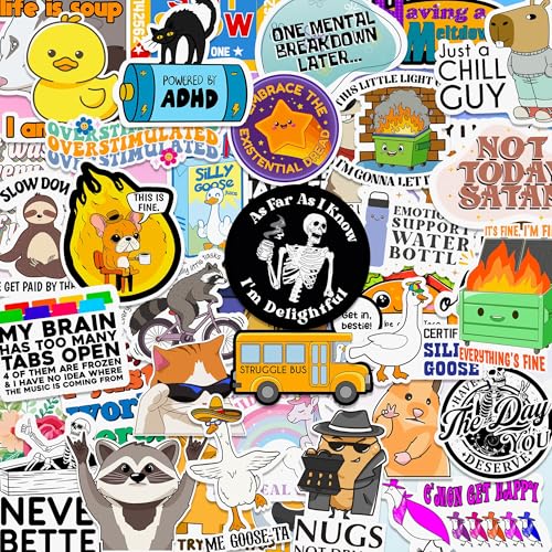 225PCS Funny Holographic Stickers for Adults, Waterproof Vinyl Pack Sarcastic Relatable Meme Decals for Laptop, Water Bottle, Phone, Kindle, Journal, Scrapbooking, No Repeats (225PC Hot Mess)