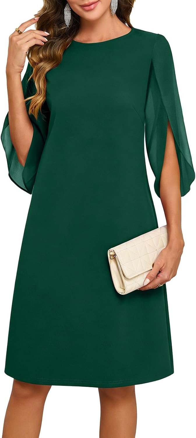 oten Women's Cocktail Dresses Elegant Flutter Chiffon Sleeve Midi Formal Wedding Guest Party Dresses