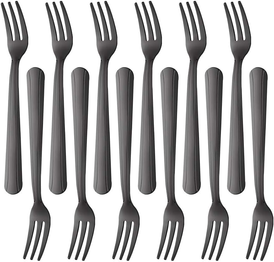 12 Pcs Oyster Forks,Dongbo Black Cocktail Forks, Stainless Steel Mini Appetizers