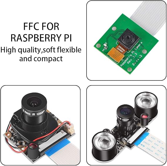 Aokin for Raspberry Pi Camera Cable, FFC Cable Ribbon Flex Extension Cable 15 Pin 1.0mm Pitch for Raspberry Pi, Octoprint Octopi Webcam, Monitor 3D Printer, etc, 30cm/11.81in